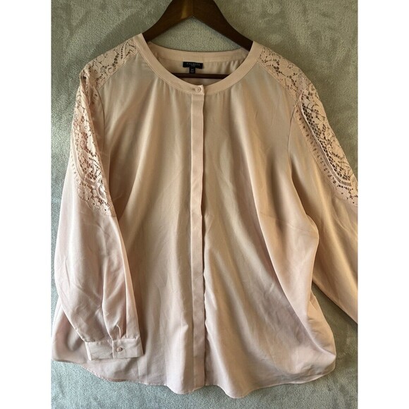 Talbots Top Women's 2X Pink Lace Lightweight Button‎ Up Career Office Blouse - Picture 1 of 6